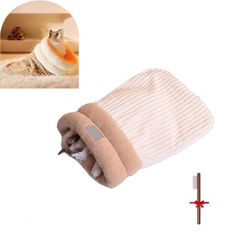 LoKori Katzenschlafsack, Katzenschlafsack for Hauskatzen, Warmer Winter-Katzenschlafsack, 360°-Wicklung, bequemer Haustier-Kuschelsack, weicher Plüsch-Katzensack, warmes Katzenbett(Off-White) von LoKori