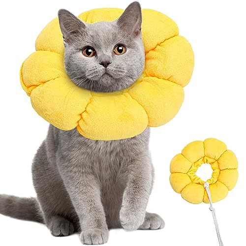 LoQuick Halskrause Katze, Einstellbarer Halsband,Weich Sonnenblume Katze Wiederherstellung Halsband Kragen Cone, Haustiere Schutzkragen für Katzen Kleiner Hunde Nach Operation und Verletzungen von LoQuick