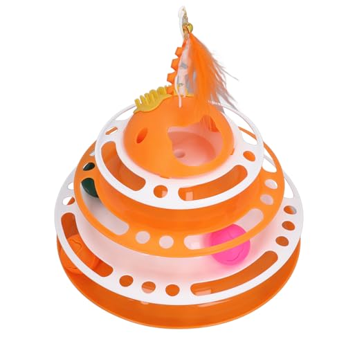 Loboo Idea Katzenballturm-Spielzeug, interaktives, abnehmbares Katzen-Track-Puzzle-Spielzeug mit Kratzer, schnurlos, für Indoor-Kätzchen (Orange) von Loboo Idea