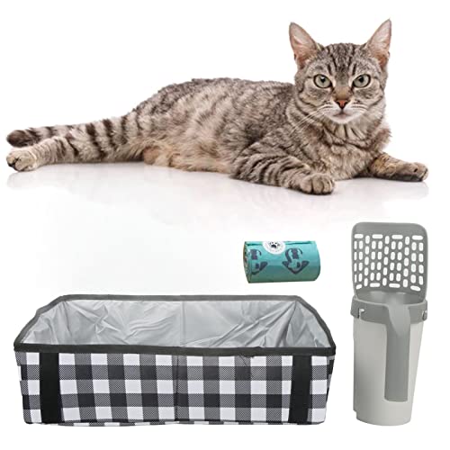 Loboo Idea Katzentoilette, hygienisch, wasserdicht, großes Fassungsvermögen, integrierte Katzenstreu-Schaufel mit Taschen, tragbar, abnehmbar, einfache Bedienung, für drinnen und draußen, Grau von Loboo Idea