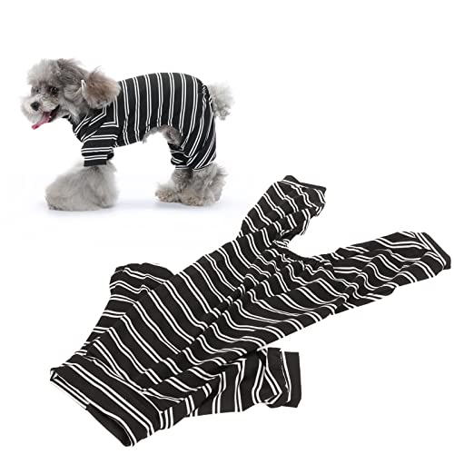 LOCADENCE Hunde Pyjama, Vollständig Bedeckend, Klassische Haustierkleidung aus Polyester mit Schwarzen und Weißen Streifen, Hunde Overall für Kleine und Mittelgroße Hunde auf (L) von Locadence