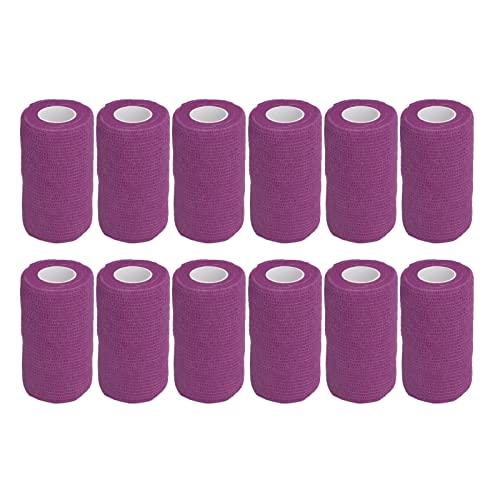 Locadence 12 Stück Kohäsive Bandagen, Tragbar, Elastisch, Stark, Selbstklebend, Latex, Selbstklebendes Klebeband für die Wundversorgung bei Hunden, Pferden, Katzen (Purple) von Locadence