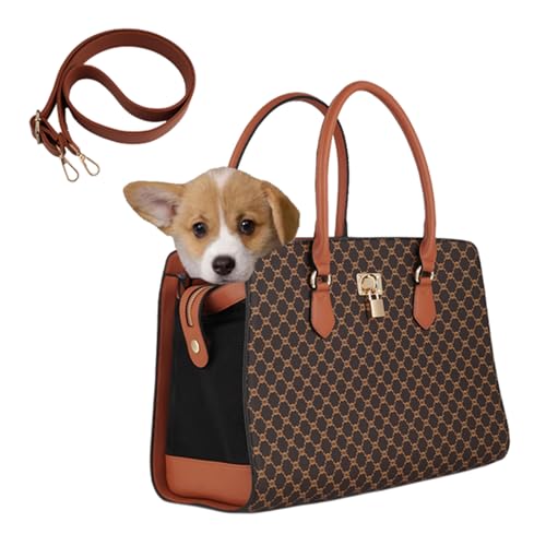 LOCLGPM Modische Hundetragetasche, weiche Seiten, Lederhandtasche, Haustier-Tragetasche für kleine Hunde, Welpen und Katzen, TSA-zugelassen, von Fluggesellschaften zugelassen (braun) von Loclgpm