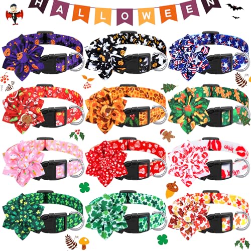 Locmeo 12 Stück Urlaubs-Hundehalsband mit Blume, verstellbares Blumen-Hundehalsband für weibliche oder männliche Hunde, Urlaubs-Hundehalsband, verstellbar mit Blume, Nylon, Blumenhalsband, von Locmeo