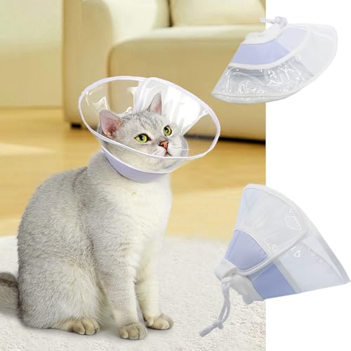 Weicher Kegel zur Genesung von Katzen – transparente, geräuschlose Verschlüsse – doppelte Anti-Rutsch – verstellbares Magic Tape & Halskegel ideal für Kätzchen – bequemer Wundheilungskegel (Blau, L von LogFaadCoi