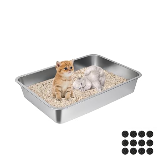 Lohofrnny Katzentoilette aus Edelstahl, Große Litter Box Katzenklo, Katzenklo Edelstahl für großes Häschen und große Katze, Antihaft Glatte Oberfläche, leicht zu reinigen (45 * 35 * 10cm) von Lohofrnny