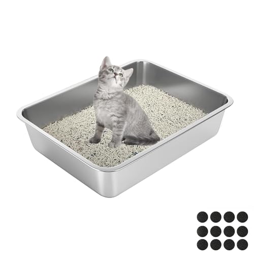 Lohofrnny Katzentoilette aus Edelstahl, Große Litter Box Katzenklo, Katzenklo Edelstahl für großes Häschen und große Katze, Antihaft Glatte Oberfläche, leicht zu reinigen (45 * 35 * 20cm) von Lohofrnny