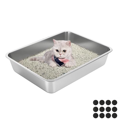 Lohofrnny Katzentoilette aus Edelstahl, Große Litter Box Katzenklo, Katzenklo Edelstahl für großes Häschen und große Katze, Antihaft Glatte Oberfläche, leicht zu reinigen (50 * 35 * 10cm) von Lohofrnny