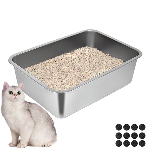 Lohofrnny Katzentoilette aus Edelstahl, Große Litter Box Katzenklo, Katzenklo Edelstahl für großes Häschen und große Katze, Antihaft Glatte Oberfläche, leicht zu reinigen (50 * 35 * 20cm) von Lohofrnny