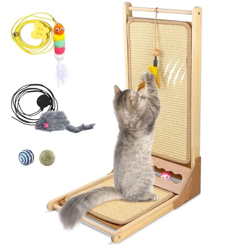 Lohofrnny Kratzbrett Katze, 68 cm Hohe L Förmige Kratzbrett Sisal, Vertikaler kratzpappe für Katzen mit Ballspielzeug, Langlebiges Katzenkratzbrett zum Schutz von Möbeln und Sofas, Groß von Lohofrnny