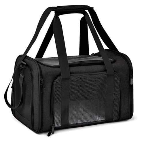 Lohofrnny Transporttasche Katze, Transportbox für Katze Hund, Katzentransporttasche, Faltbare Haustier Tragetaschen mit Schultergurt, Transportbox für Haustiere Mittel Kleine Katze(Schwarz,50x34x34cm) von Lohofrnny