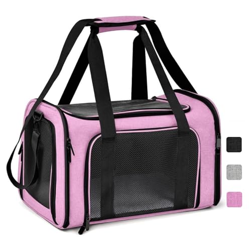 Lohofrnny Transporttasche Katze, Transportbox für Katze Hund, Katzentransporttasche, Faltbare Haustier Tragetaschen mit Schultergurt, Transportbox für Haustiere Mittel Kleine Katze (Rosa, 43x28x28cm) von Lohofrnny