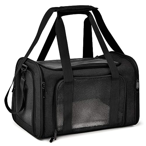 Lohofrnny Transporttasche Katze, Transportbox für Katze Hund, Katzentransporttasche, Faltbare Tragetaschen mit Schultergurt, Transportbox für Haustiere Mittel Kleine Hund Katze (Schwarz, 43x28x28cm) von Lohofrnny