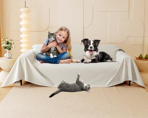 Loiion Katzen Kratzschutz für Sofa, Sofa Überzug 3 Sitzer, Sofaschutz Katze, Sofa Abdeckung rutschfest, Wasserdicht, Möbel Couchschutz für Haustiere Haare Kinder Hund Katze Kratzer Beige, 380 x 180cm von Loiion