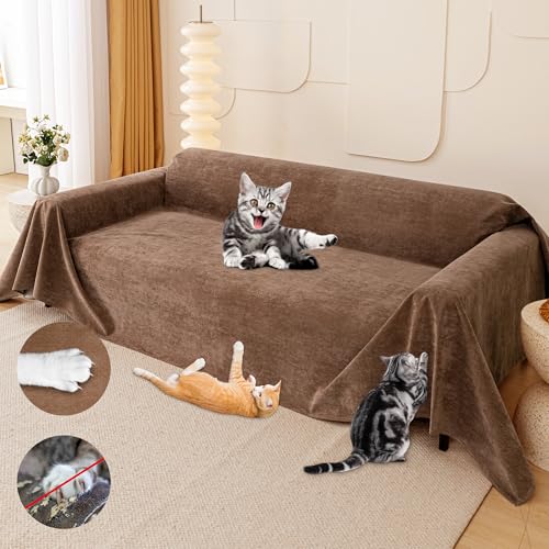 Loiion Kratzschutz Sofa Katze, Couch Katzenschutz, Sofaüberwürfe Loveseat Abdeckung, Sofabezug Wasserdicht Tierhaare, Rutschfester für Haustiere Kinder Hund Katze Kratzer, Braun, 340x180cm von Loiion