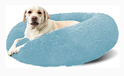 Loir Flauschiges Deluxe-Hundebett, Rundes Katzenbett leicht entfernen waschbar, Hundesofa Haustiersofa Plüsch Donut, Schlafen Kissen mit Wasserfeste Unterseite, Blau, für Katzen und Große Hunde von Loir