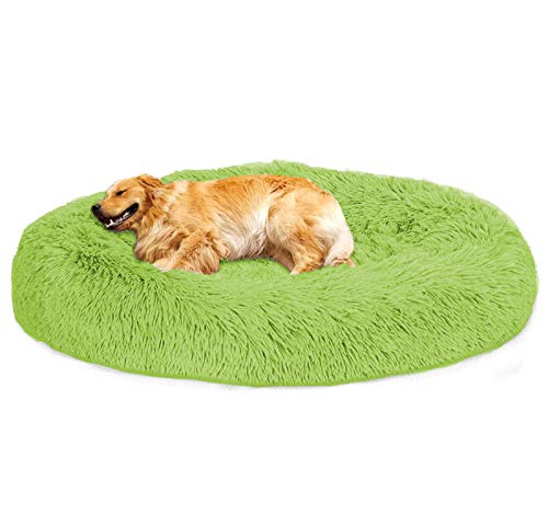 Loir Fluffy hundebett für große und extra große Hunde, 70 cm, Grün, Donut Weiches Plüsch Rundes hundekissen, Waschbar, Tiefschlaf von Loir