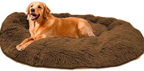 Loir Hundebett Tierbett Katzenbett Hundesofa Katzensofa Kissen Weich, 100 cm, Braun, Flauschig, rutschfest, Waschbar, für große und extra-große Katzen Hunde von Loir