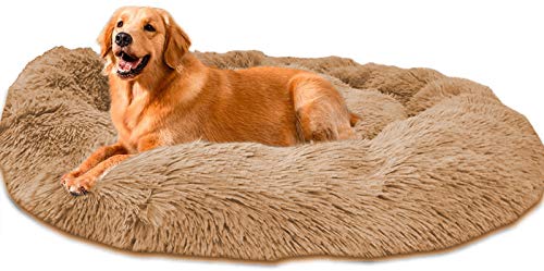 Loir Hundebett Tierbett Katzenbett Hundesofa Katzensofa Kissen Weich, 100 cm, Khaki, Flauschig, rutschfest, Waschbar, für große und extra-große Katzen Hunde von Loir