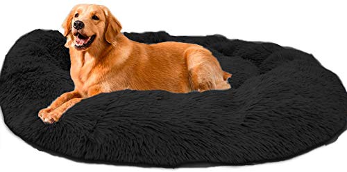 Loir Hundebett Tierbett Katzenbett Hundesofa Katzensofa Kissen Weich, 120 cm, Schwarz, Flauschig, rutschfest, Waschbar, für große und extra-große Katzen Hunde von Loir