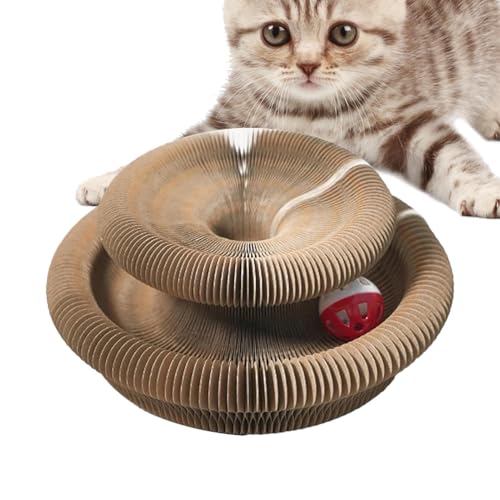 Cat Scratching Board, Round Corrugated Cat Scratcher Ramp, Interactive Foldable Cardboard Toys with Bell Ball, Perfect for Indoor Cats to Alleviate Boredom and Keep Them Entertained von Lokaquk