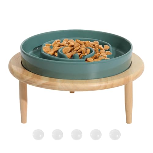 Dog Slow Feeder Bowl, Ceramic Dog Slow Feeder Bowl, Anti-Slip Feeding Dish with Wood Elevated Base, Multifunctional Slow Feeder for Dogs, Perfect for Indoor Use, Relaxing Toys for Home, Cattery, and P von Lokaquk