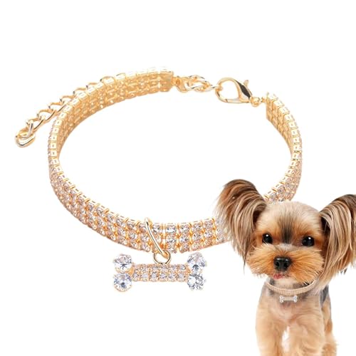 Lokaquk Ausgefallenes Hundehalsband, Knochen-Anhänger, Strasssteine, Haustier-Halskette, verstellbare Katzen- und Hunde-Halskette, eleganter Hochzeits-Schmuck für kleine Haustiere, von Lokaquk