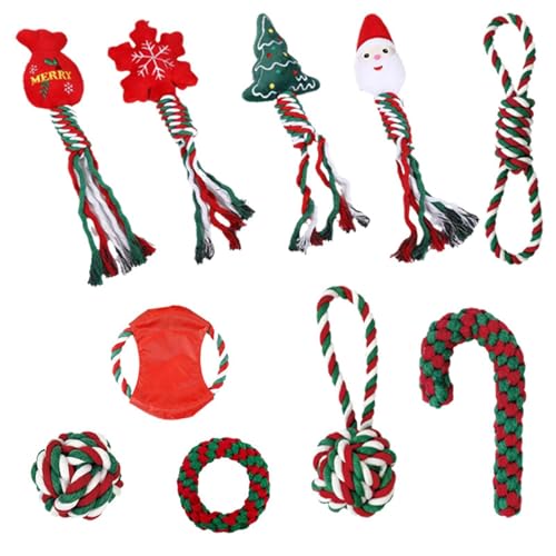 Lokaquk Rope Chew Toy Set of 10 Christmas Knotted Rope Toys, Interactive Santa Claus Teeth Rope Toys Kit, Snowflakes Dog Chew Tug Toy for Small and Medium Breed Dogs, Perfect Holiday von Lokaquk