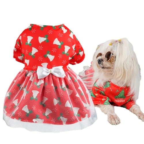 Lokaquk Weihnachts-Hundekleid, Weihnachts-Outfit, Frohe Weihnachten, Hundekleid für kleine Hunde, dünnes und hautfreundliches Haustier-Weihnachtskleid, roter Netzrock für Weihnachten von Lokaquk