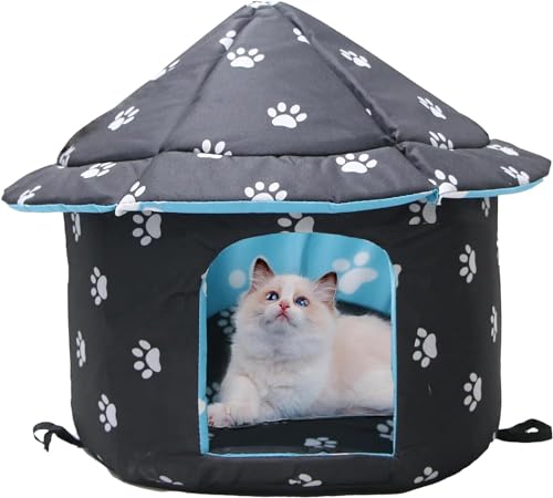 LoKori Katzenhaus Für Draußen Winterfest Wasserdicht, Outdoor Katzen Stray Katzen Shelter Wasserdicht warm, Vier Jahreszeiten Haustier Nest, Katzenhäuser für Katzen Outdoor (L:45x41cm,Black) von LoKori