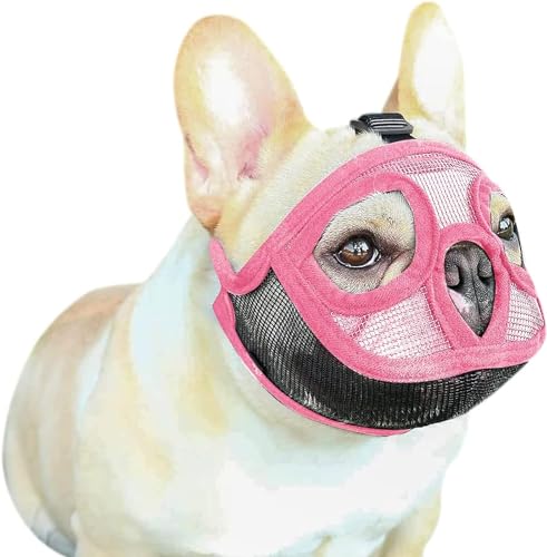 Kurze Schnauzen Hund, Maulkorb für Hunde mit kurzer Schnauze, Atmungsaktiver Maulkorb aus Netzstoff, um Beißen und Bellen zu verhindern, Für Kleine Mittelgroße und Große Hunde (XS,Pink) von LokoRi