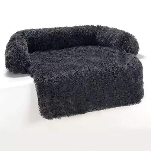 LoKori Hundesofa, beruhigende Hundematte Sofa, weiche abnehmbare Plüsch Couch mit Reißverschluss, Hundesofa Bett Hundesofa Schutz, für kleine und mittlere Hunde (M:90 * 80 * 17cm,Dark Gray) von LoKori