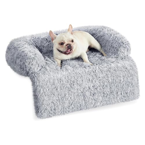 LoKori Hundesofa, beruhigende Hundematte Sofa, weiche abnehmbare Plüsch Couch mit Reißverschluss, Hundesofa Bett Hundesofa Schutz, für kleine und mittlere Hunde (M:90 * 80 * 17cm,Light Gray) von LoKori