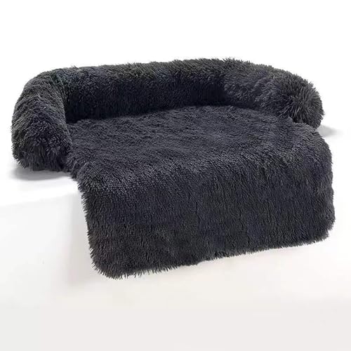 LokoRi Hundesofa, beruhigende Hundematte Sofa, weiche abnehmbare Plüsch Couch mit Reißverschluss, Hundesofa Bett Hundesofa Schutz, für kleine und mittlere Hunde (XS:70 * 65 * 15cm,Dark gray) von LokoRi