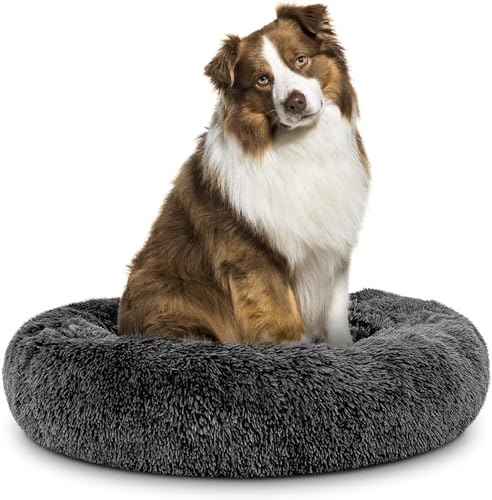 LoKori Pet Dog Cat Beruhigendes Bett, Plüsch Donut Hundebett, Hundebett waschbar, mit Anti Rutsch Boden Geeignet, für Katze und kleine/mittlere Hunde, Ø120cm/48in (100cm,Dark Gray) von LoKori