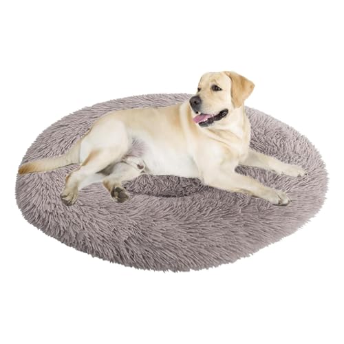 LoKori Pet Dog Cat Beruhigendes Bett, Plüsch Donut Hundebett, Hundebett waschbar, mit Anti Rutsch Boden Geeignet, für Katze und kleine/mittlere Hunde, Ø120cm/48in (100cm,Light Gray) von LoKori