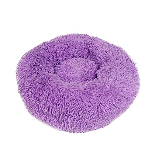 LoKori Pet Dog Cat Beruhigendes Bett, Plüsch Donut Hundebett, Hundebett waschbar, mit Anti Rutsch Boden Geeignet, für Katze und kleine/mittlere Hunde, Ø120cm/48in (100cm,Purple) von LoKori