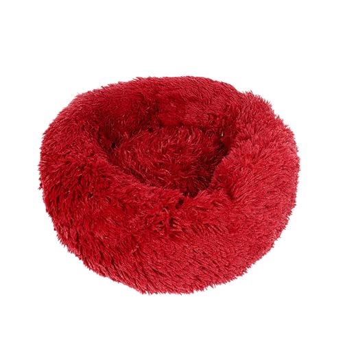 LoKori Pet Dog Cat Beruhigendes Bett, Plüsch Donut Hundebett, Hundebett waschbar, mit Anti Rutsch Boden Geeignet, für Katze und kleine/mittlere Hunde, Ø120cm/48in (100cm,Red) von LoKori