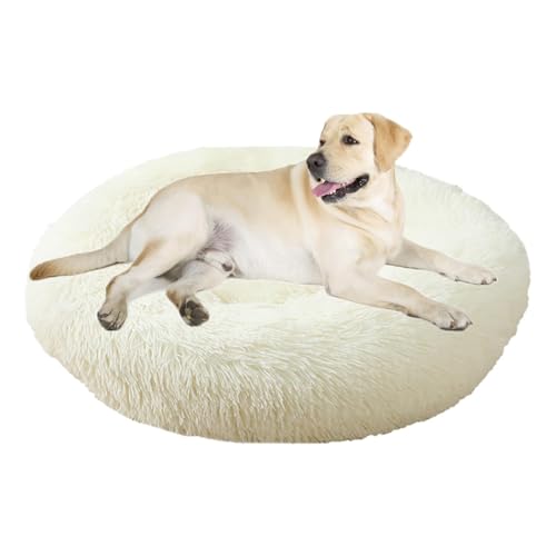 LoKori Pet Dog Cat Beruhigendes Bett, Plüsch Donut Hundebett, Hundebett waschbar, mit Anti Rutsch Boden Geeignet, für Katze und kleine/mittlere Hunde, Ø120cm/48in (100cm,White) von LoKori