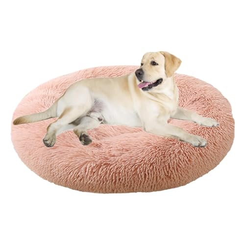 LokoRi Pet Dog Cat Beruhigendes Bett, Plüsch Donut Hundebett, Hundebett waschbar, mit Anti Rutsch Boden Geeignet, für Katze und kleine/mittlere Hunde, Ø120cm/48in (80cm,Pink) von LokoRi