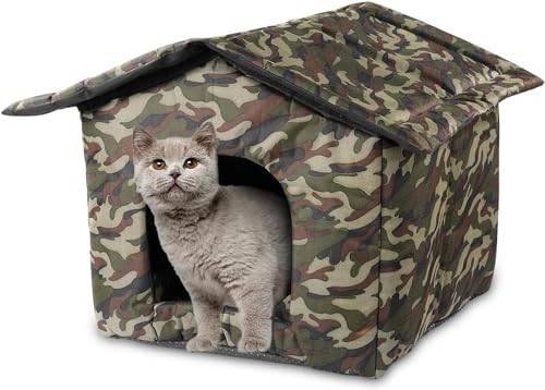 Outdoor Cat Shelter, Wasserdichtes Katzenhaus Hundehaus, Tragbares Katzenhöhlenbett, Weiches wasserdichtes Feeral Katzenhaus, verdicktes Haustier Schlafhaus Katzenzelt (L: 45*43*40cm,Camouflage) von LoKori