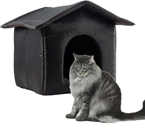 Outdoor Cat Shelter, Wasserdichtes Katzenhaus Hundehaus, Tragbares Katzenhöhlenbett, Weiches wasserdichtes Feeral Katzenhaus, verdicktes Haustier Schlafhaus Katzenzelt (M: 40*38*35cm,Black) von LoKori