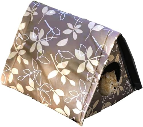 Outdoor Katzenhaus, Outdoor Häuser für Wilde Katzen Hunde, wasserdichte Atmungsaktive Pet Bed Hundehütte, Streuner Katzen Shelter, mit individuellen Kissen (L,Yellowish Brown) von LoKori