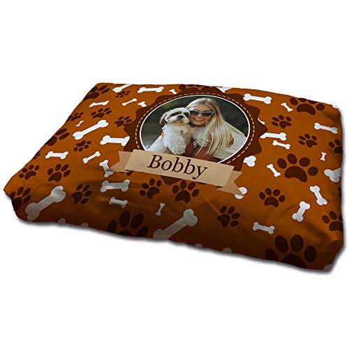 LolaPix Hundebett. Hundebett Flauschig. Personalisiert mit Name/Foto. Bett für große/Mittlere/Kleine Hunde. Waschbare Hundematratze und abnehmbarer Bezug. HUELLAS Chocolate Foto von LolaPix