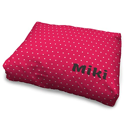 LolaPix Hundebett. Hundebett XXL. Personalisiert mit Name/Foto. Bett für große/Mittlere/Kleine Hunde. Waschbare Hundematratze und Abnehmbarer Bezug. Puntos ROSA von LolaPix