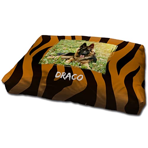 LolaPix Hundebett. Hundebett XXL. Personalisiert mit Name/Foto. Bett für große/Mittlere/Kleine Hunde. Waschbare Hundematratze und abnehmbarer Bezug. TIGRE Foto von LolaPix