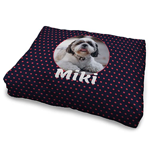 LolaPix Hundebett. Hundekissen Waschbar. Personalisiert mit Name/Foto. Bett für große/Mittlere/Kleine Hunde. Waschbare Hundematratze und Abnehmbarer Bezug. Puntos Azul Foto von LolaPix