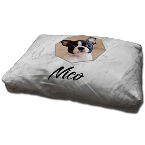 LolaPix Hundebett. Hundekissen XXL. Personalisiert mit Name/Foto. Bett für große/Mittlere/Kleine Hunde. Waschbare Hundematratze und abnehmbarer Bezug. MÁRMOL Foto von LolaPix