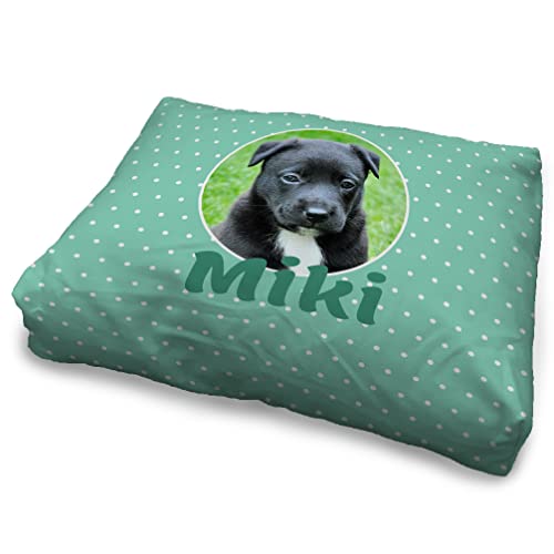 LolaPix Hundebett. Hundematratze. Personalisiert mit Name/Foto. Bett für große/Mittlere/Kleine Hunde. Waschbare Hundematratze und Abnehmbarer Bezug. Puntos Verde Menta Foto von LolaPix