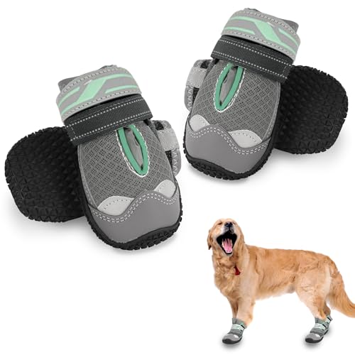 Lollanda 4 Stück Pfotenschutz Hund Wasserdicht, Hundesocken Anti-Rutsch, Hundestiefel Atmungsaktiv, Anti-Rutsch Socken für Hunde Verstellbaren, Haustier Stiefel zum Drinnen und Draußen (Grau,7.5CM) von Lollanda